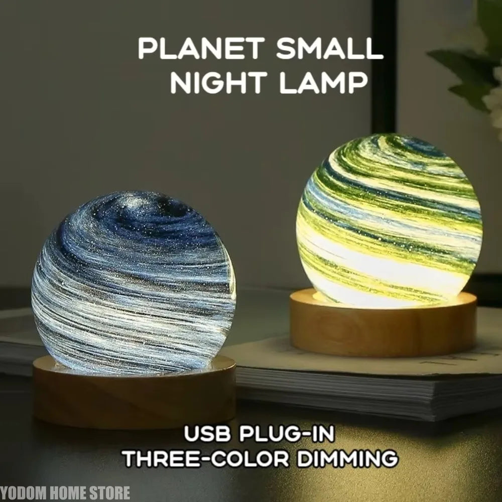 3D Moon Glass Lamp USB Powered Mini Planet Night Light with Wooden Stand for Kids And Friends Perfect Birthday Christmas Gift