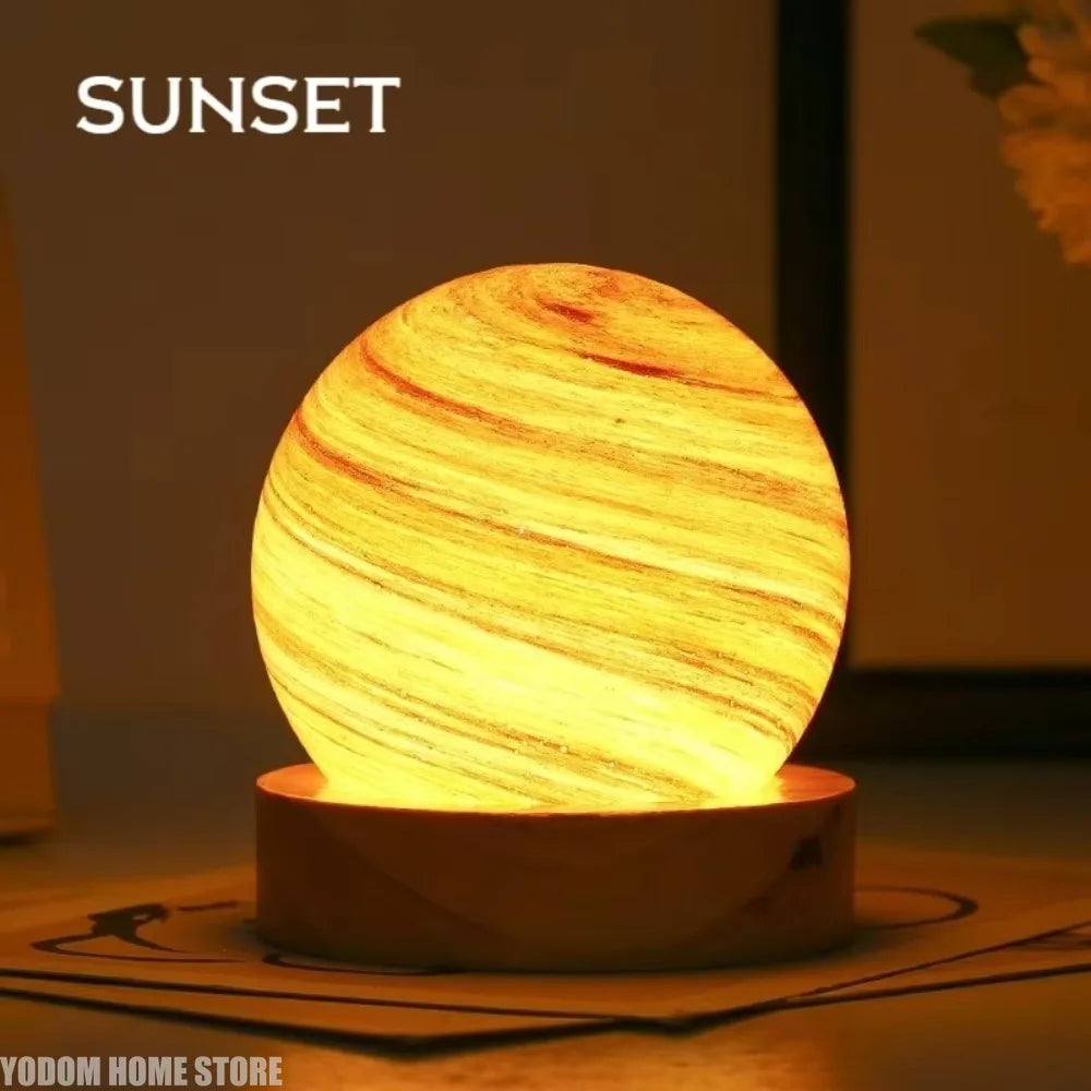 3D Moon Glass Lamp USB Powered Mini Planet Night Light with Wooden Stand for Kids And Friends Perfect Birthday Christmas Gift