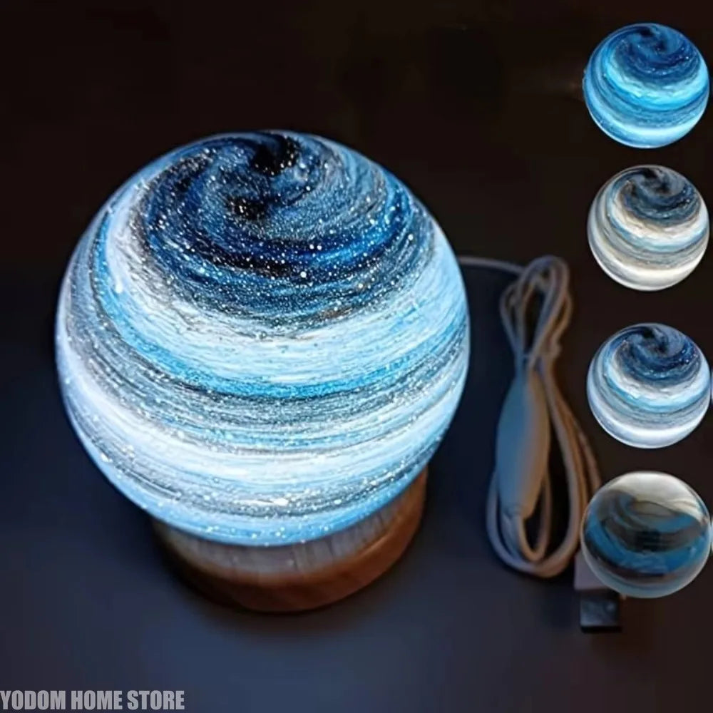 3D Moon Glass Lamp USB Powered Mini Planet Night Light with Wooden Stand for Kids And Friends Perfect Birthday Christmas Gift